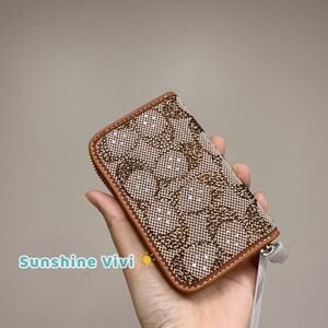 NWT Coach Essential Small Zip Around Crystal Signature Jacquard Wallet CX244